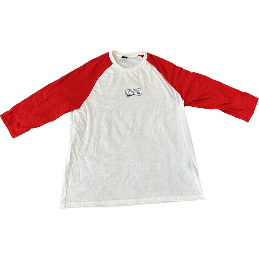 Men's OAKLEY White 3/4 Red Sleeve "Factory Pilot" T-Shirt Size XL